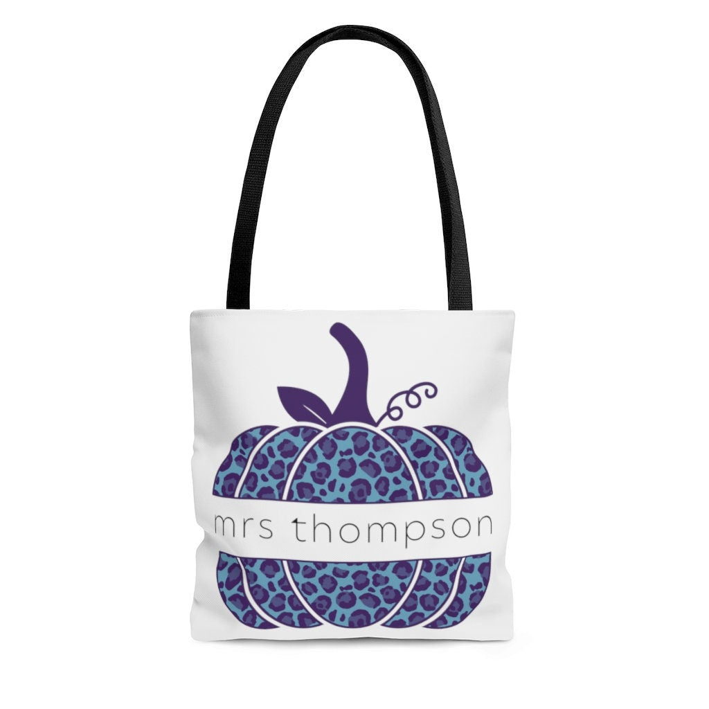 Custom Name Tote Bag | Cheetah Pumpkin Bag | Spooky Season Bag | Trick Or Treat Bag | Halloween Candy Bag | Thanksgiving Tote
