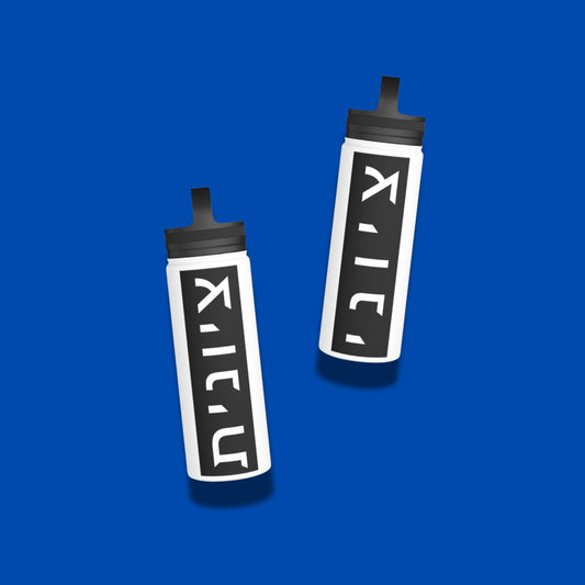 Zionist Hebrew Water bottles , one in Masculine Font, One in Feminine font