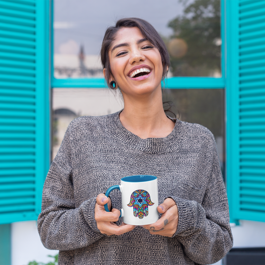 Hamsa Gift, Hamsa Mug, Jewish Gift, Jewish Mug, Magen David, Evil Eye, Blue