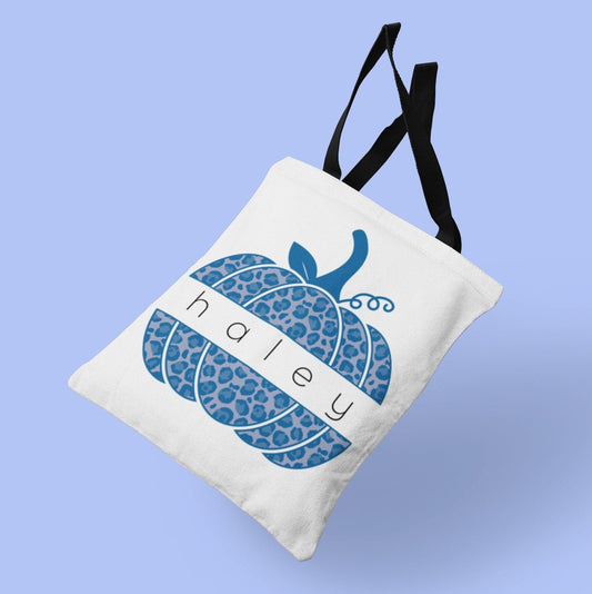 Custom Name Tote Bag | Cheetah Pumpkin Bag | Spooky Season Bag | Trick Or Treat Bag | Halloween Candy Bag | Thanksgiving Tote